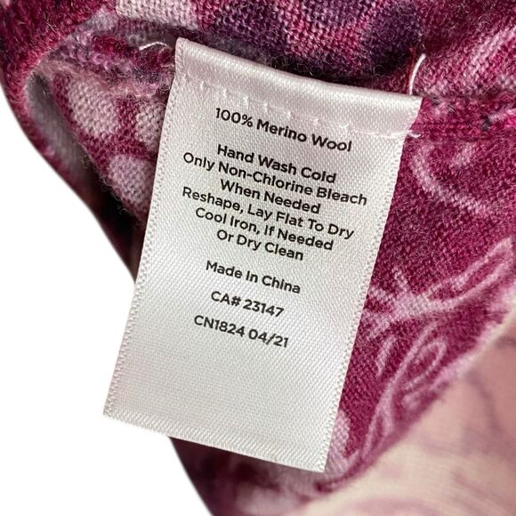 Talbots Sweater Womens L Merino Wool Floral Cottage Romantic Boho Purple Pink - Picture 10 of 11